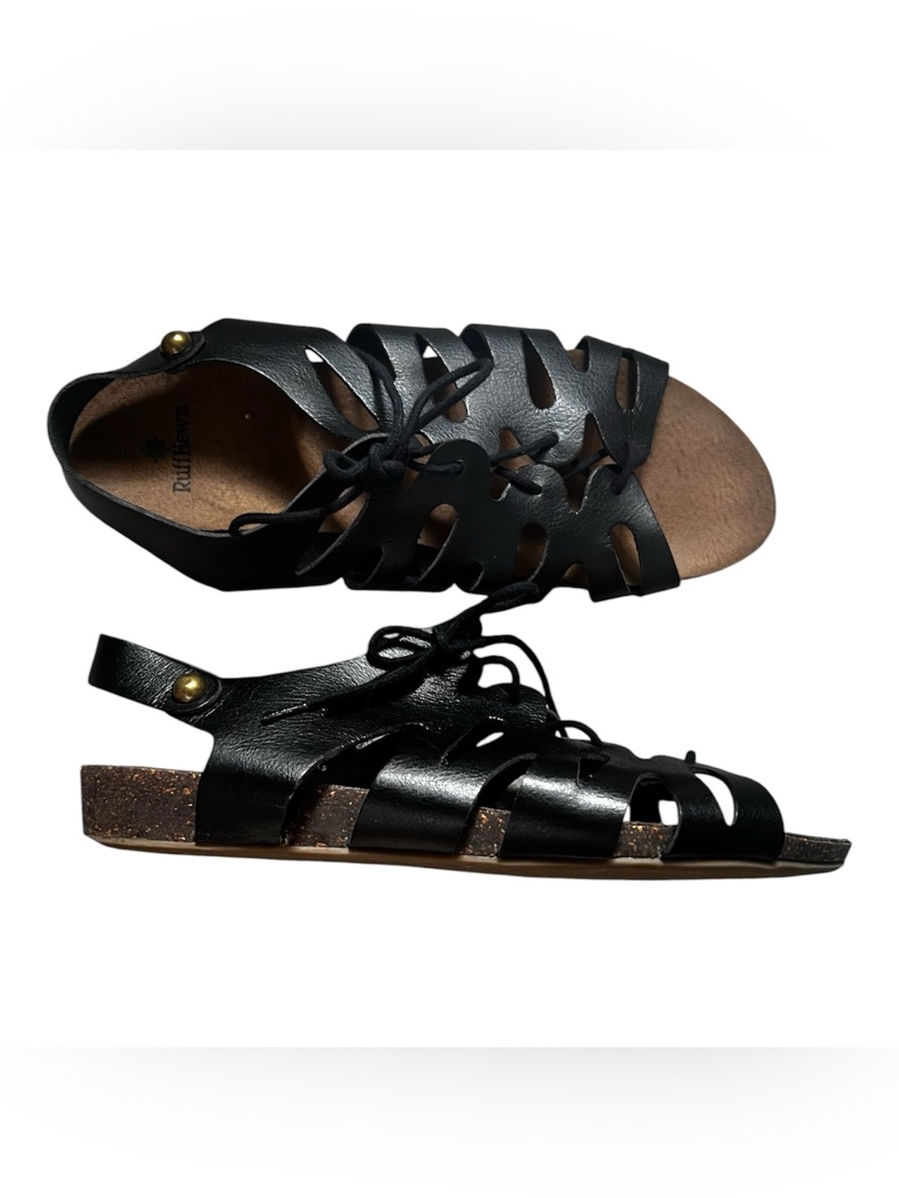 Ruff Hewn Black Cutout Lace-Up Women's Sandals